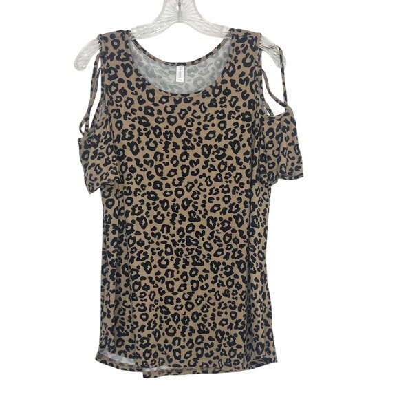 Niloufo Cold Shoulder Shirt Large Brown Black Leopard Print - Picture 1 of 7